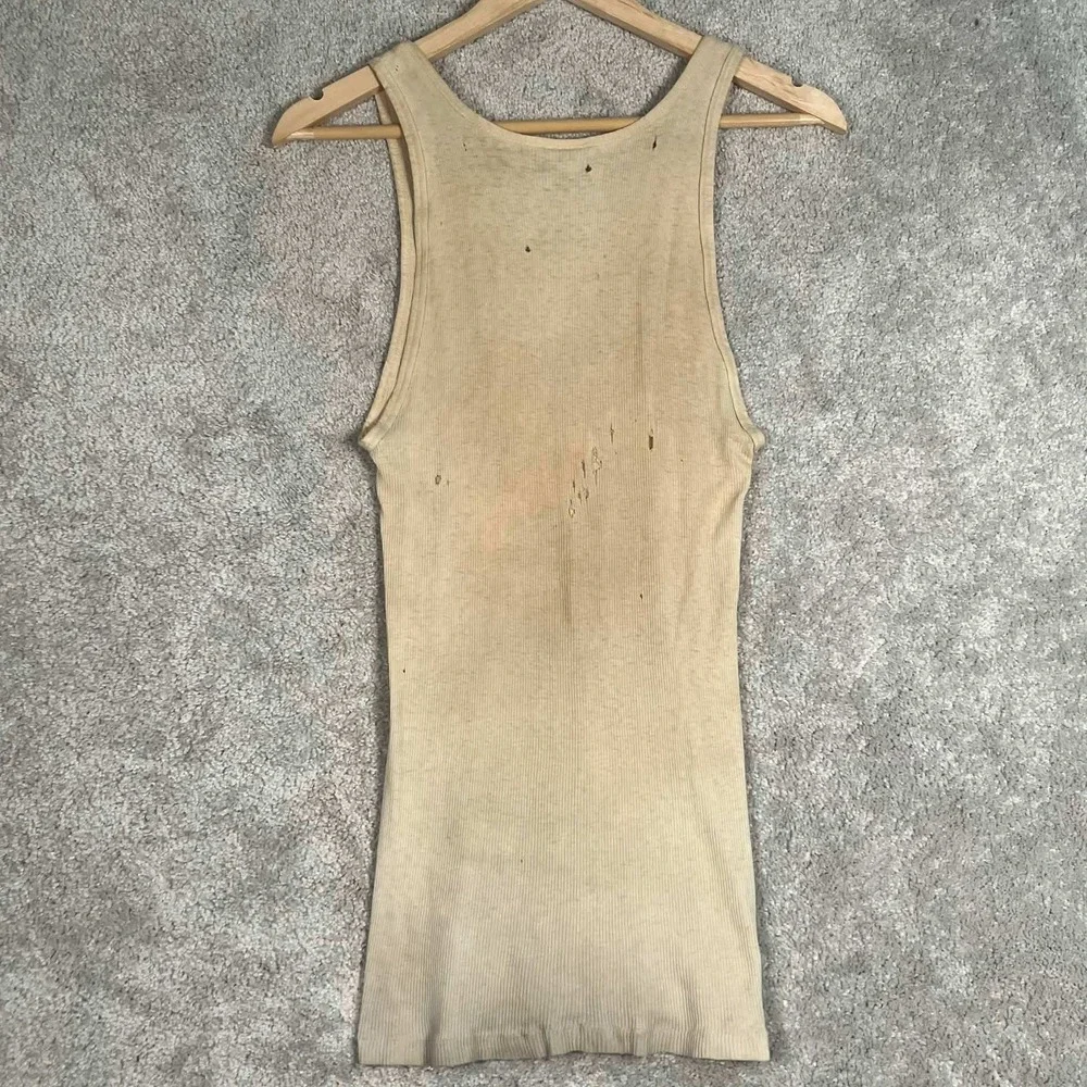 Vintage 60s Archdale Mens Tank Top Beige Cotton Distressed Undershirt Size 44